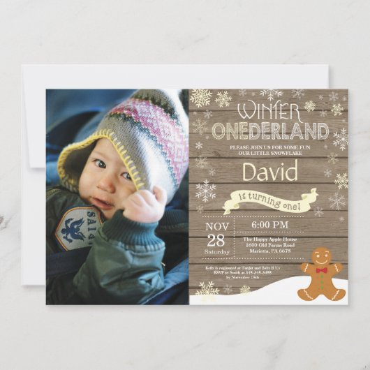Rustic Winter Onederland 1e verjaardagsuitnodiging Kaart (Voorkant)