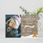 Rustic Winter Onederland 1e verjaardagsuitnodiging Kaart (Staand voorkant)