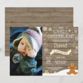 Rustic Winter Onederland 1e verjaardagsuitnodiging Kaart (Voorkant / Achterkant)
