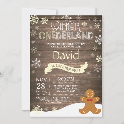 Rustic Winter Onederland 1e Verjaardagsuitnodiging Kaart (Voorkant)