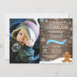Rustic Winter Onederland 1e verjaardagsuitnodiging Kaart