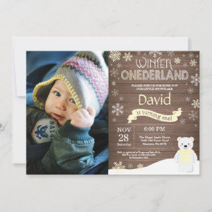 Rustic Winter Onederland 1e Verjaardagsuitnodiging Kaart