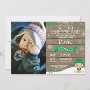 Rustic Winter Onederland 1e verjaardagsuitnodiging Kaart