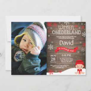 Rustic Winter Onederland 1e verjaardagsuitnodiging Kaart