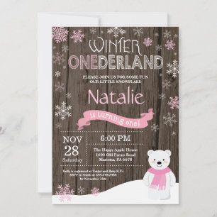 Rustic Winter Onederland 1e Verjaardagsuitnodiging Kaart