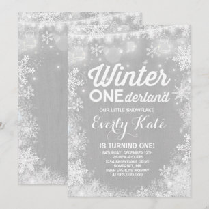 Rustic Winter ONEderland Birthday Invitation White Kaart