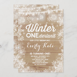 Rustic Winter ONEderland Birthday Invitation White Kaart