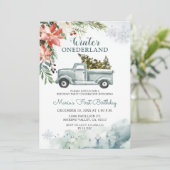 Rustic Winter ONEderland Birthday Party Invitation Kaart (Staand voorkant)