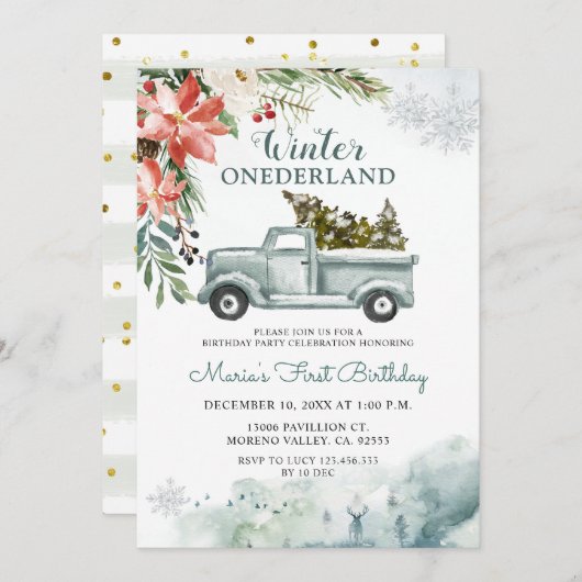 Rustic Winter ONEderland Birthday Party Invitation Kaart (Voorkant / Achterkant)