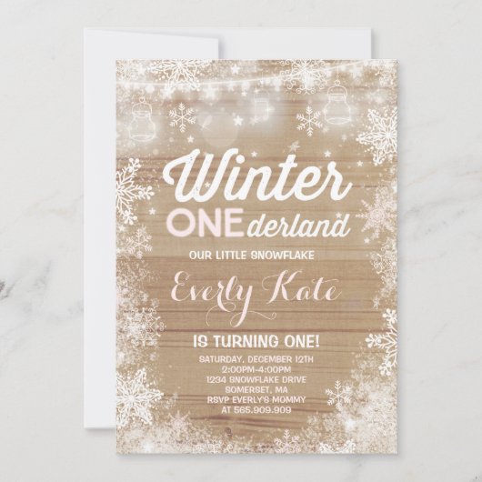 Rustic Winter ONEderland Birthday Uitnodiging (Voorkant)