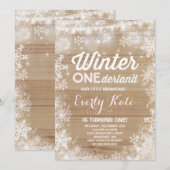 Rustic Winter ONEderland Birthday Uitnodiging (Voorkant / Achterkant)