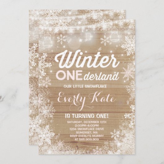 Rustic Winter ONEderland Birthday Uitnodiging (Voorkant / Achterkant)