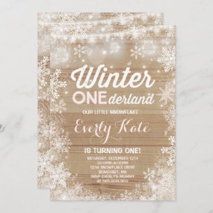 Rustic Winter ONEderland Birthday Uitnodiging