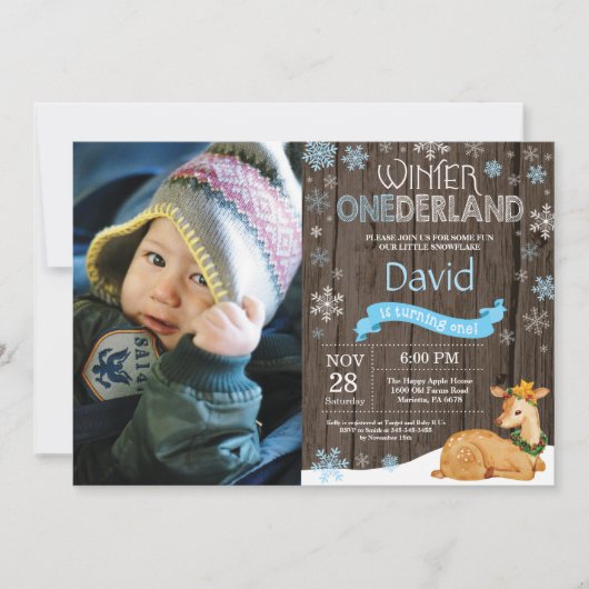 Rustic Winter Onederland Deer 1st Birthday Kaart (Voorkant)