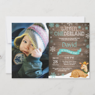 Rustic Winter Onederland Deer 1st Birthday Kaart