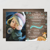 Rustic Winter Onederland Deer 1st Birthday Kaart (Voorkant / Achterkant)