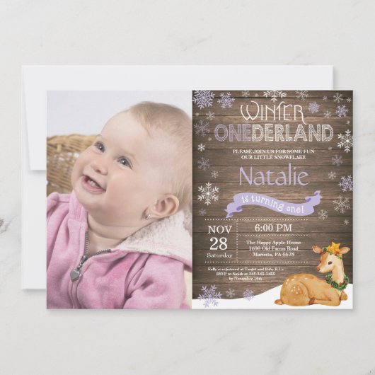 Rustic Winter Onederland Deer 1st Birthday Kaart (Voorkant)