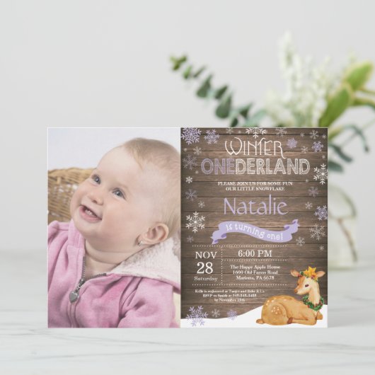 Rustic Winter Onederland Deer 1st Birthday Kaart (Staand voorkant)