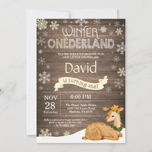 Rustic Winter Onederland Deer 1st Birthday Kaart (Voorkant)