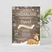 Rustic Winter Onederland Deer 1st Birthday Kaart (Staand voorkant)