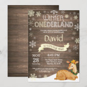 Rustic Winter Onederland Deer 1st Birthday Kaart (Voorkant / Achterkant)