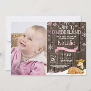 Rustic Winter Onederland Deer 1st Birthday Kaart