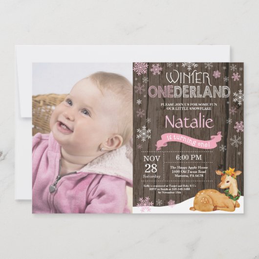 Rustic Winter Onederland Deer 1st Birthday Kaart (Voorkant)