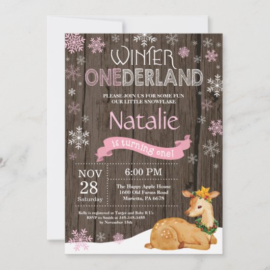Rustic Winter Onederland Deer 1st Birthday Kaart (Voorkant)