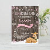 Rustic Winter Onederland Deer 1st Birthday Kaart (Staand voorkant)