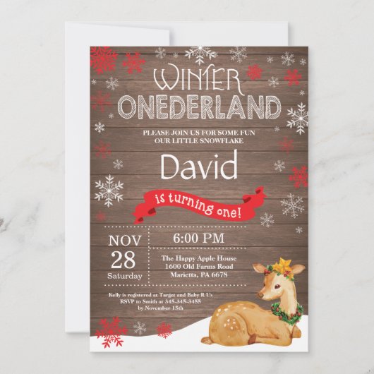Rustic Winter Onederland Deer 1st Birthday Kaart (Voorkant)