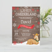 Rustic Winter Onederland Deer 1st Birthday Kaart (Staand voorkant)