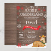 Rustic Winter Onederland Deer 1st Birthday Kaart (Voorkant / Achterkant)