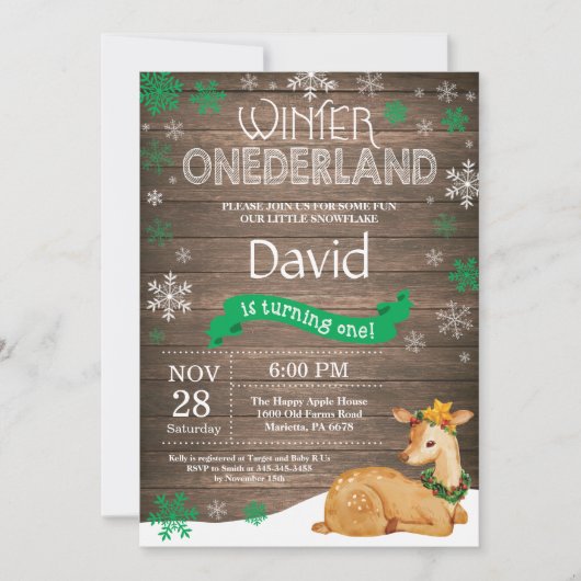 Rustic Winter Onederland Deer 1st Birthday Kaart (Voorkant)