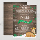 Rustic Winter Onederland Deer 1st Birthday Kaart (Voorkant / Achterkant)