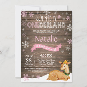 Rustic Winter Onederland Deer 1st Birthday Kaart