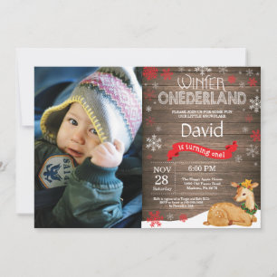 Rustic Winter Onederland Deer 1st Birthday Kaart