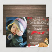 Rustic Winter Onederland Deer 1st Birthday Kaart (Voorkant / Achterkant)