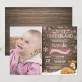 Rustic Winter Onederland Deer 1st Birthday Kaart (Voorkant / Achterkant)