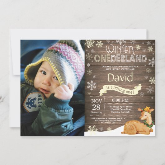Rustic Winter Onederland Deer 1st Birthday Kaart (Voorkant)