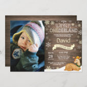 Rustic Winter Onederland Deer 1st Birthday Kaart (Voorkant / Achterkant)