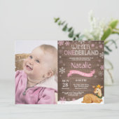 Rustic Winter Onederland Deer 1st Birthday Kaart (Staand voorkant)