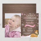 Rustic Winter Onederland Deer 1st Birthday Kaart (Voorkant / Achterkant)