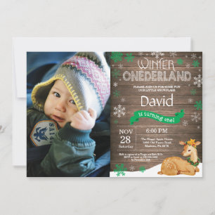Rustic Winter Onederland Deer 1st Birthday Kaart