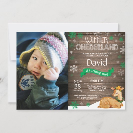 Rustic Winter Onederland Deer 1st Birthday Kaart (Voorkant)