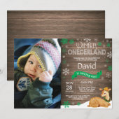 Rustic Winter Onederland Deer 1st Birthday Kaart (Voorkant / Achterkant)