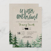 Rustic Winter onederland FIRST BIRTHDAY Kaart (Voorkant / Achterkant)
