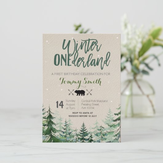 Rustic Winter onederland FIRST BIRTHDAY Kaart (Staand voorkant)