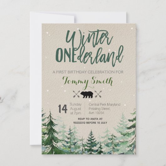 Rustic Winter onederland FIRST BIRTHDAY Kaart (Voorkant)