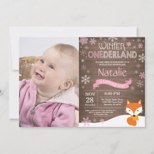 Rustic Winter Onederland Fox 1ste verjaardag Kaart (Voorkant)