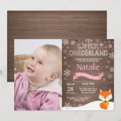 Rustic Winter Onederland Fox 1ste verjaardag Kaart (Voorkant / Achterkant)